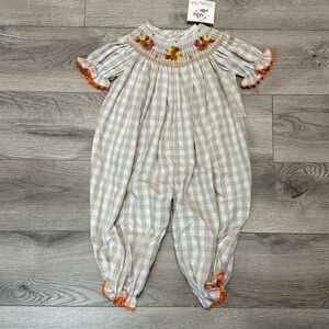 Smocked Kids One Piece - Gray and Orange